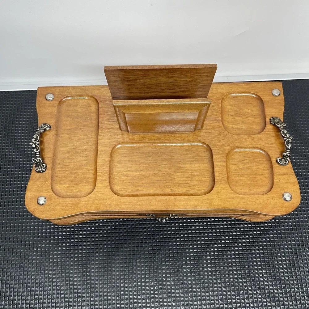 Vintage Men's Wooden Dresser Valet Organizer Jewelry Caddy Letter Wallet Holder